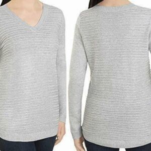 Women's Hilary Radley Light Gray V-Neck Sweater, Size Large